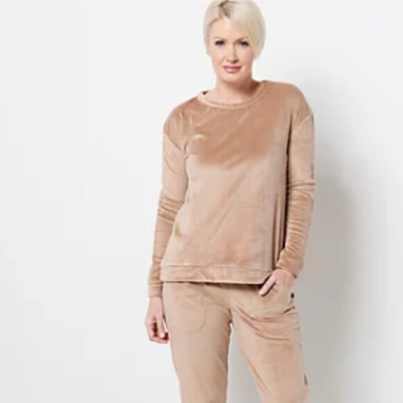 Koolabura By UGG Caramel Brown Luxe Velour Crewneck Sweater Jumper, Size L - Picture 1 of 7